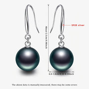Women’s Black Tahitian Pearl Earrings 9-10mm Silver Dangle Jewelry Gift Box