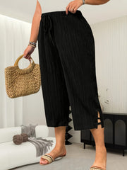 Women's Plus Size Loose Straight Leg Pants With Pleated Stripes