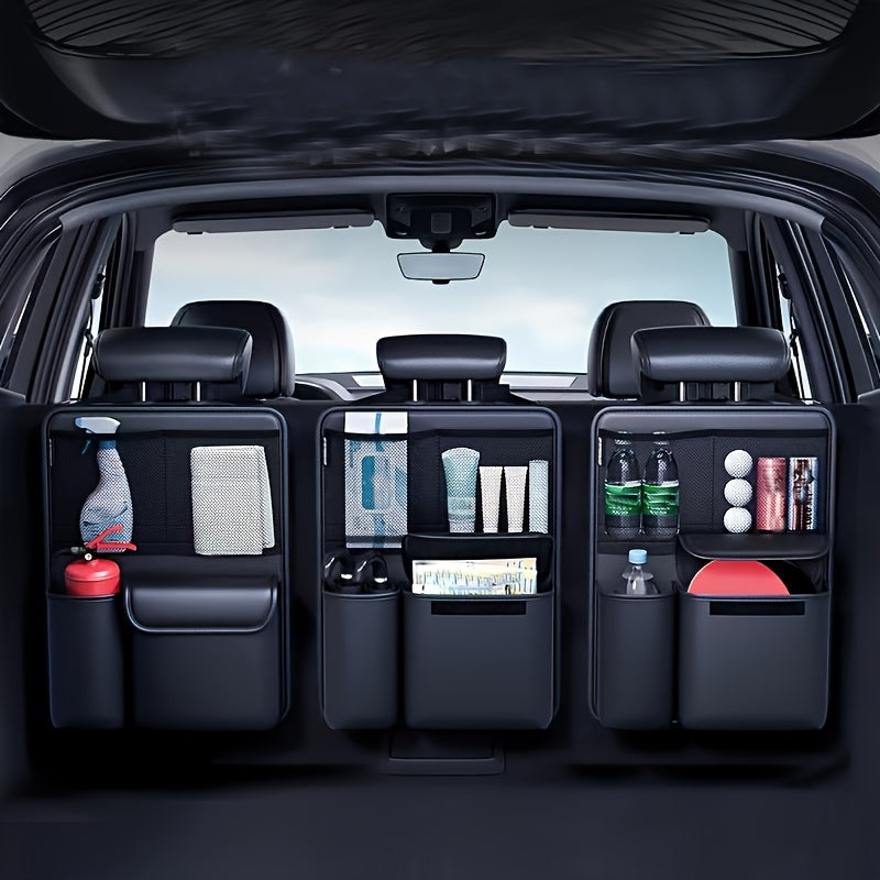 Органайзер для багажника SUV, складной, из PU-кожи, с несколькими отделениями, черный