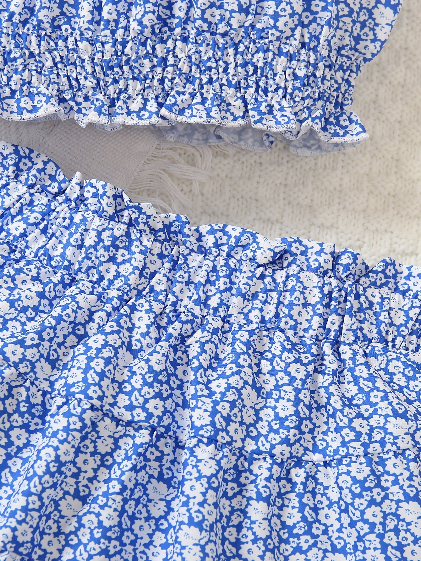 Floral Girls 2PCS, Yozgi Tashqi Ta'til uchun Crop Top + Yubka To'plami