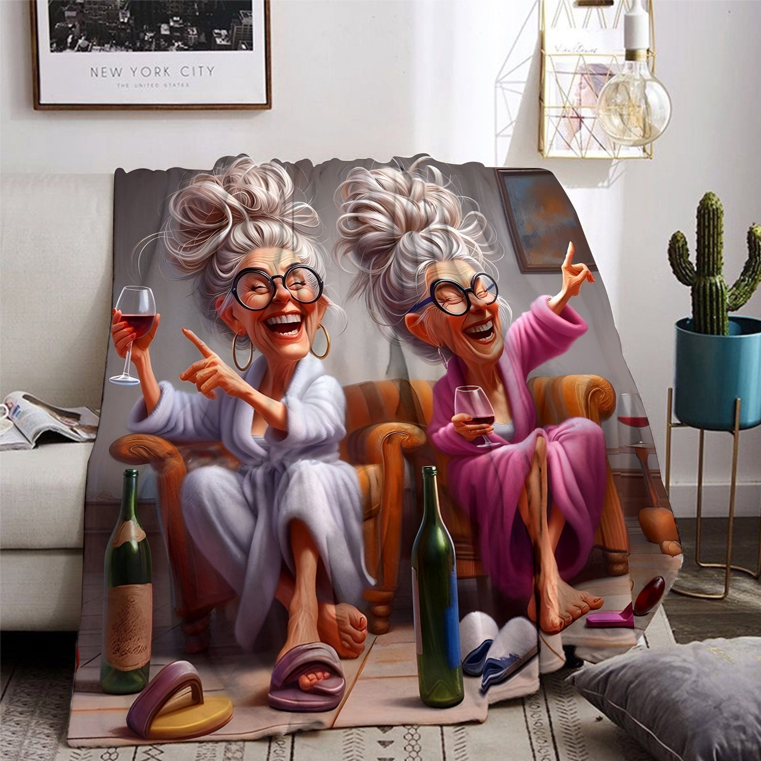 Women's Flannel Throw Blanket Cozy Knitted Polyester All-Season Lounge and Travel