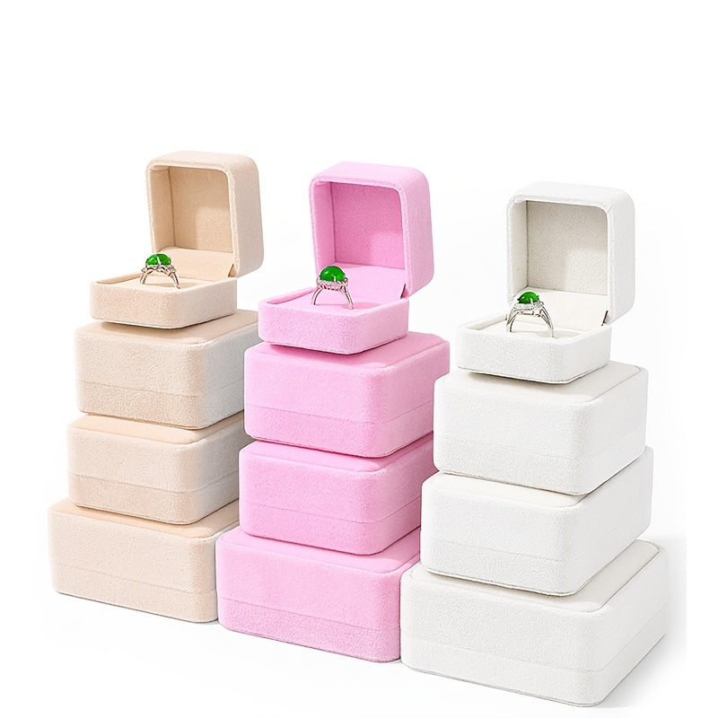 Caja de joyería de terciopelo con compartimento para gemelos para anillos, pendientes y collares, en varios colores