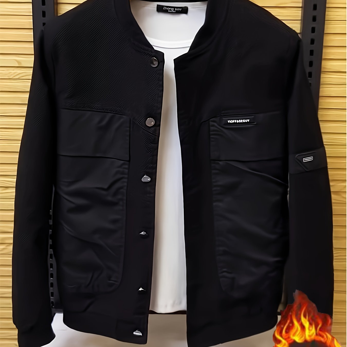 Men's Bomber Jacket Polyester Solid Color Casual Korean Style Button-Up Pockets