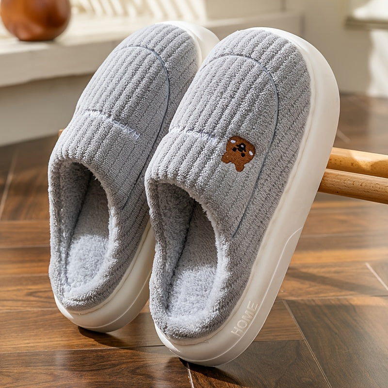 Solid Color Fuzzy Indoor Slippers for Men and Women with EVA Sole Non-Slip Plush Indoor Footwear
