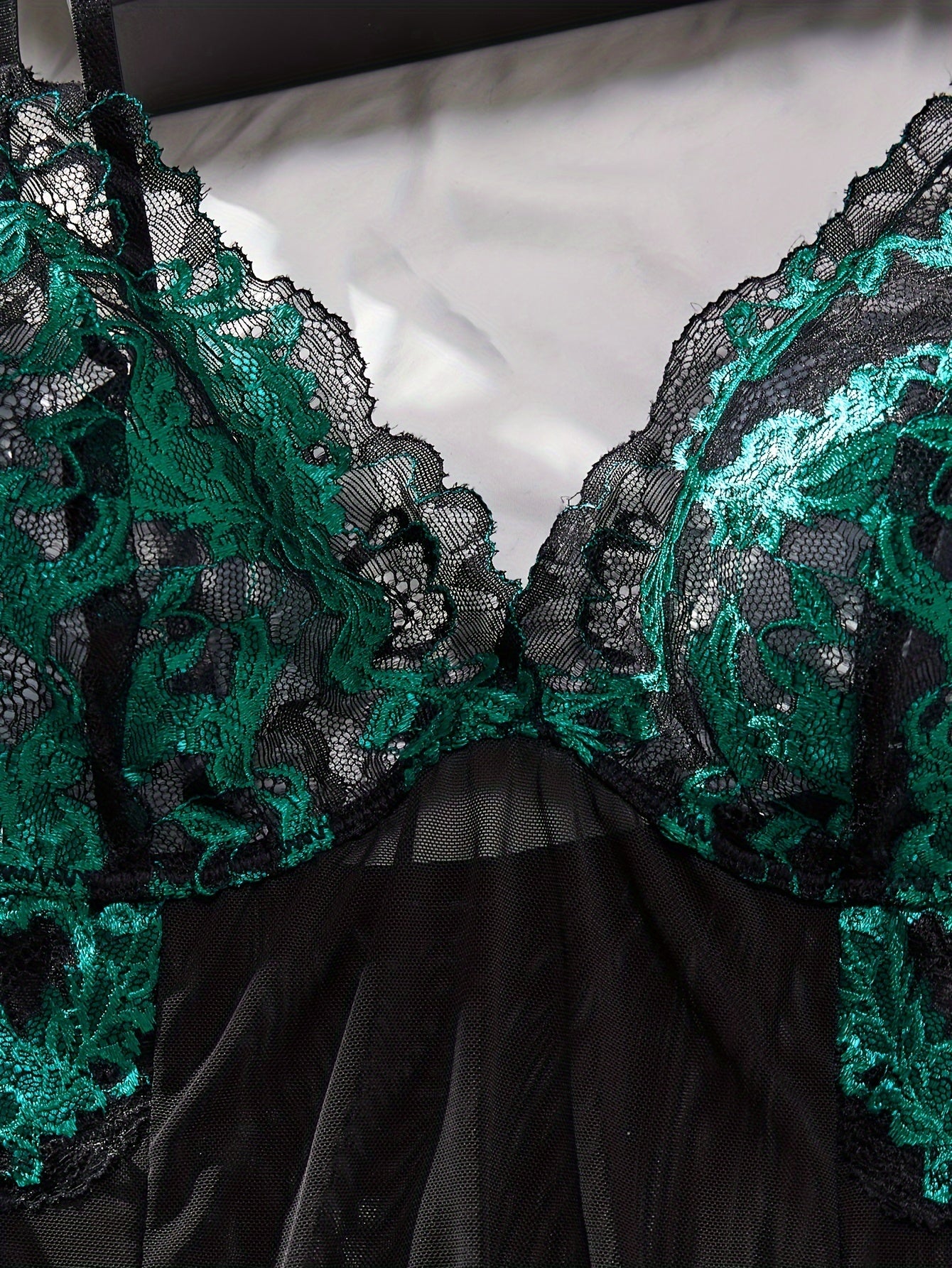 Women's Plus Size Valentine's Day Lace Mesh Babydoll and Thong Lingerie Set