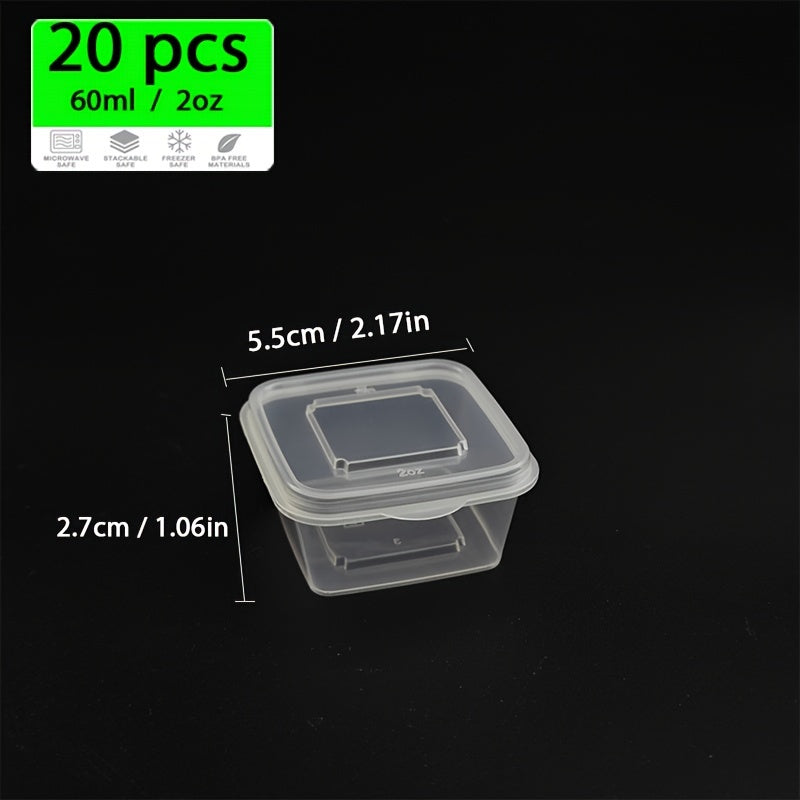 20 Pieces of 2-Ounce Disposable Plastic Cups with Lids Leakproof BPA-Free for Salads and Dressings