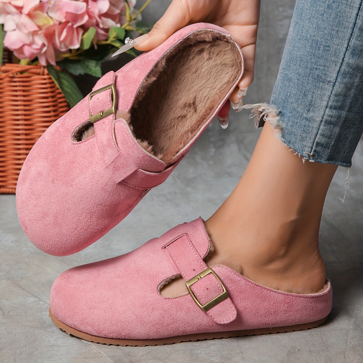 Women's Slip-On Shoes Fabric Wide Cushion Sole Beige Pink Caramel