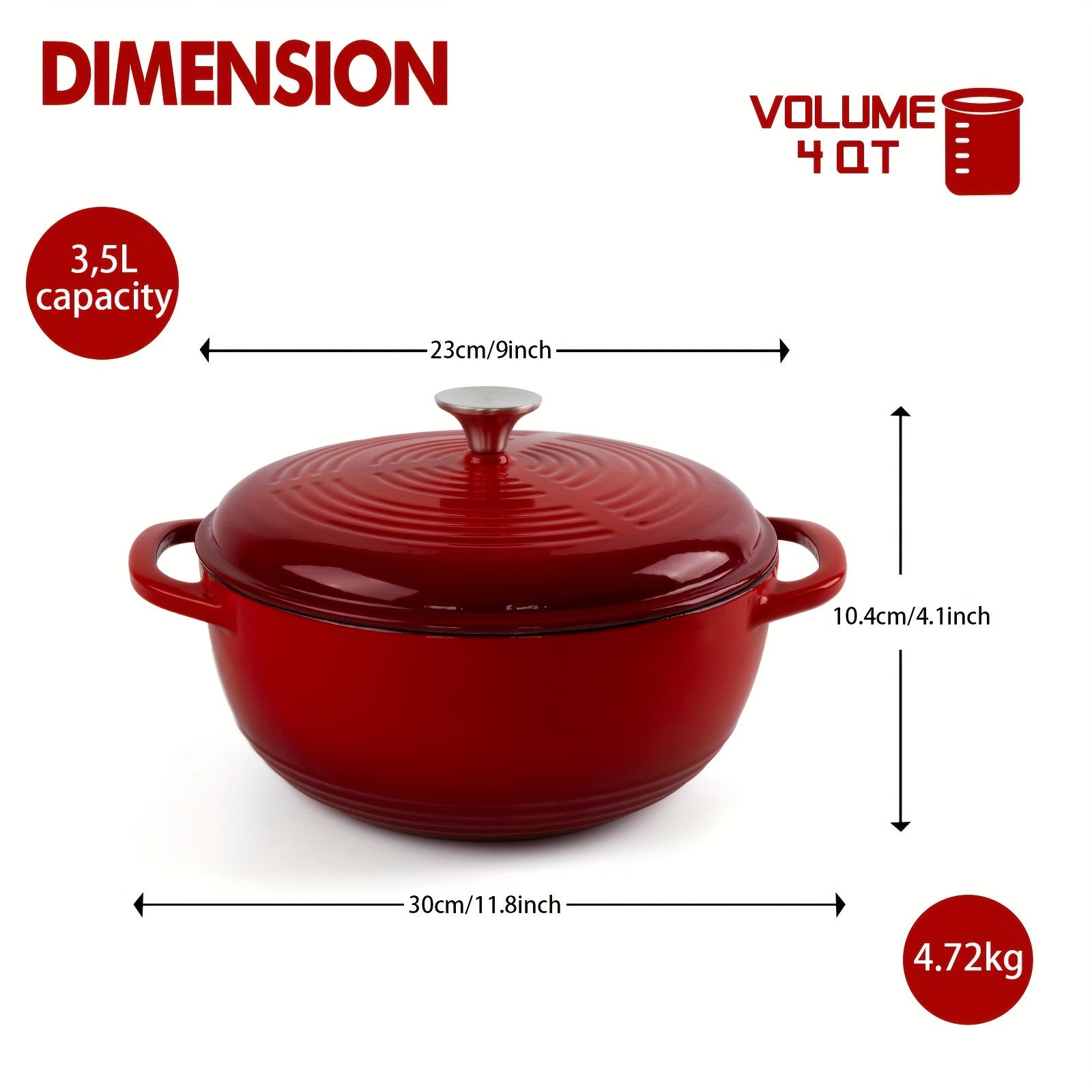 Cast Iron Enamel Pot 23cm 3.5L Multifunctional for Stove Pasta Steak