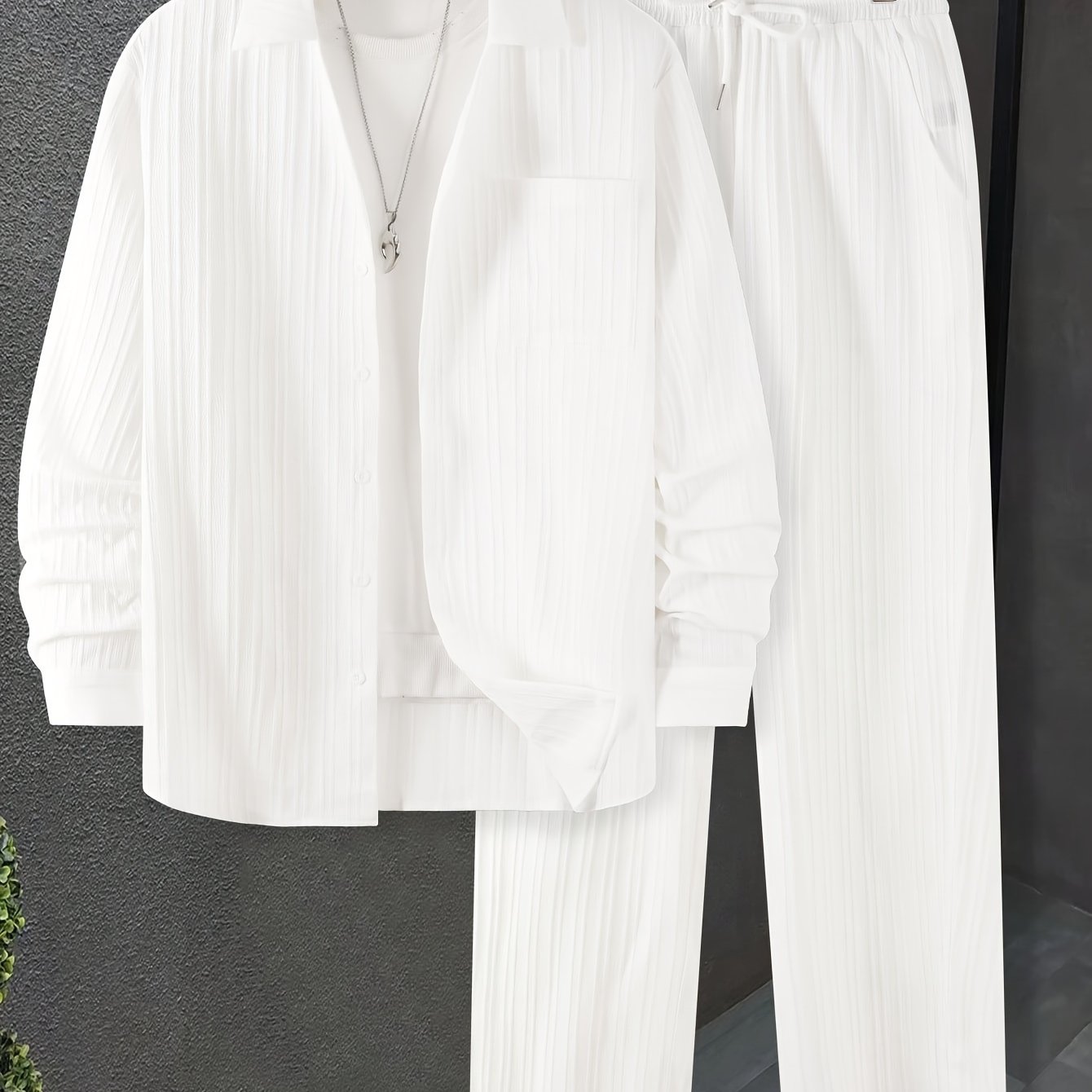 Men's Plus Size Casual Suit with V-Neck Polyester Solid Color Regular Fit