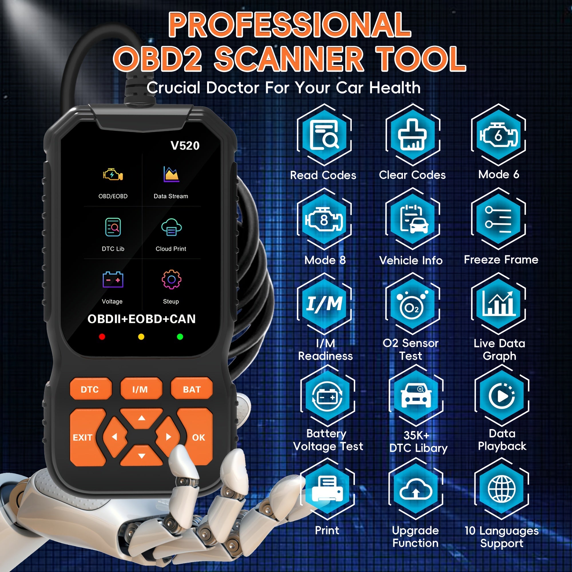 Herramienta de diagnóstico OBD2, lector de códigos para coche, revisión del motor, restablecimiento de la luz de advertencia