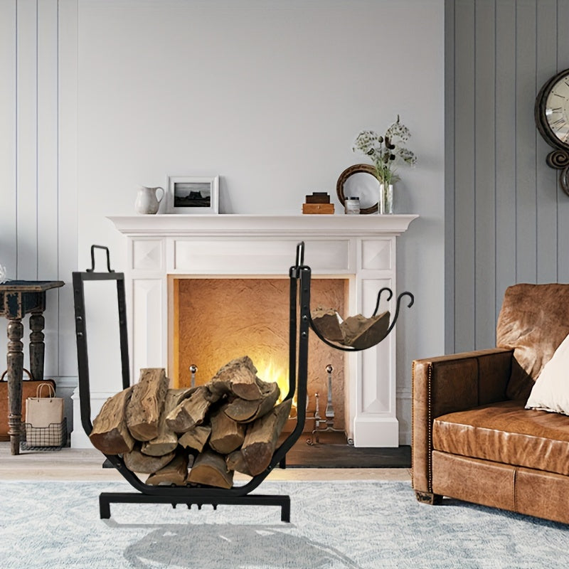 Sturdy Metal Firewood Rack Compact Wood Storage for Home and Workspace