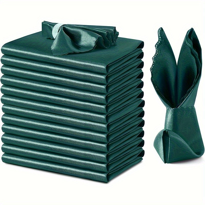 12pcs Satin Napkins and Velvet Table Runner Set 43x43cm for Wedding and Party Decor