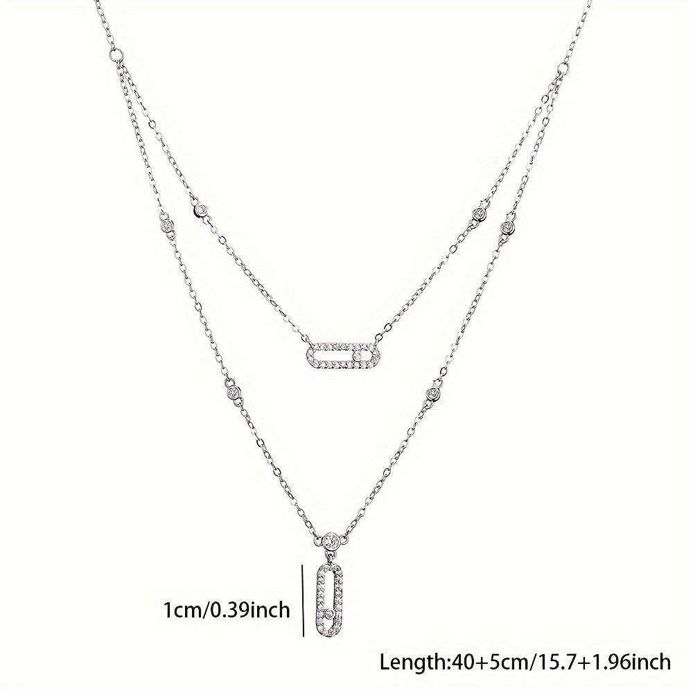 Women's Necklace with Double Paperclip Layers and Cubic Zirconia