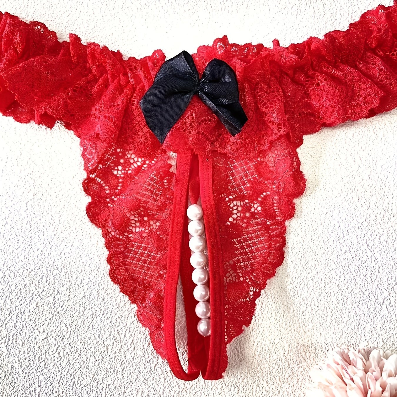 Women's Lace Open Crotch Thongs with Bow Mesh Panties Sexy Lingerie