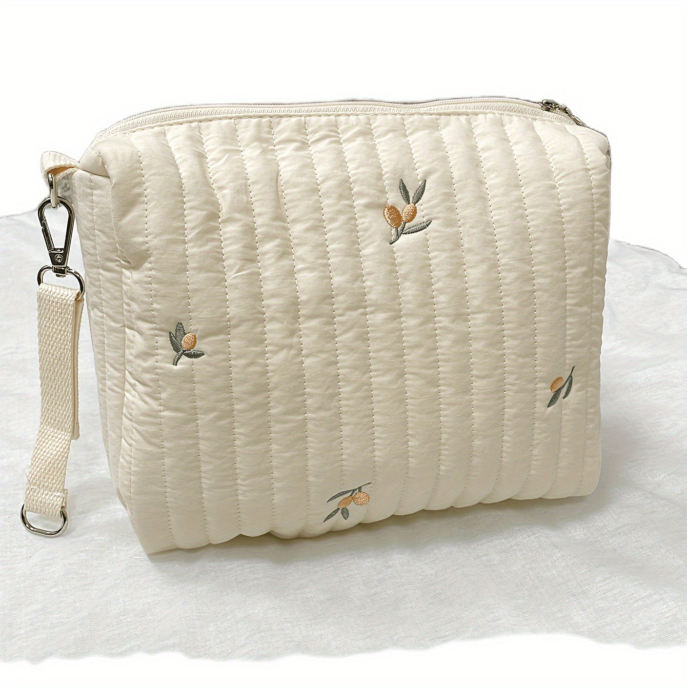 Cotton Diaper Bag for Strollers with Multiple Compartments and Embroidered Design
