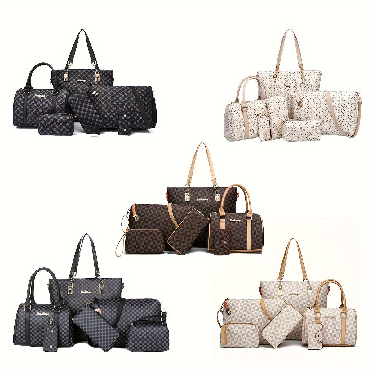 Set of 6 Large Capacity Printed Faux Leather Briefcases for Office and Travel