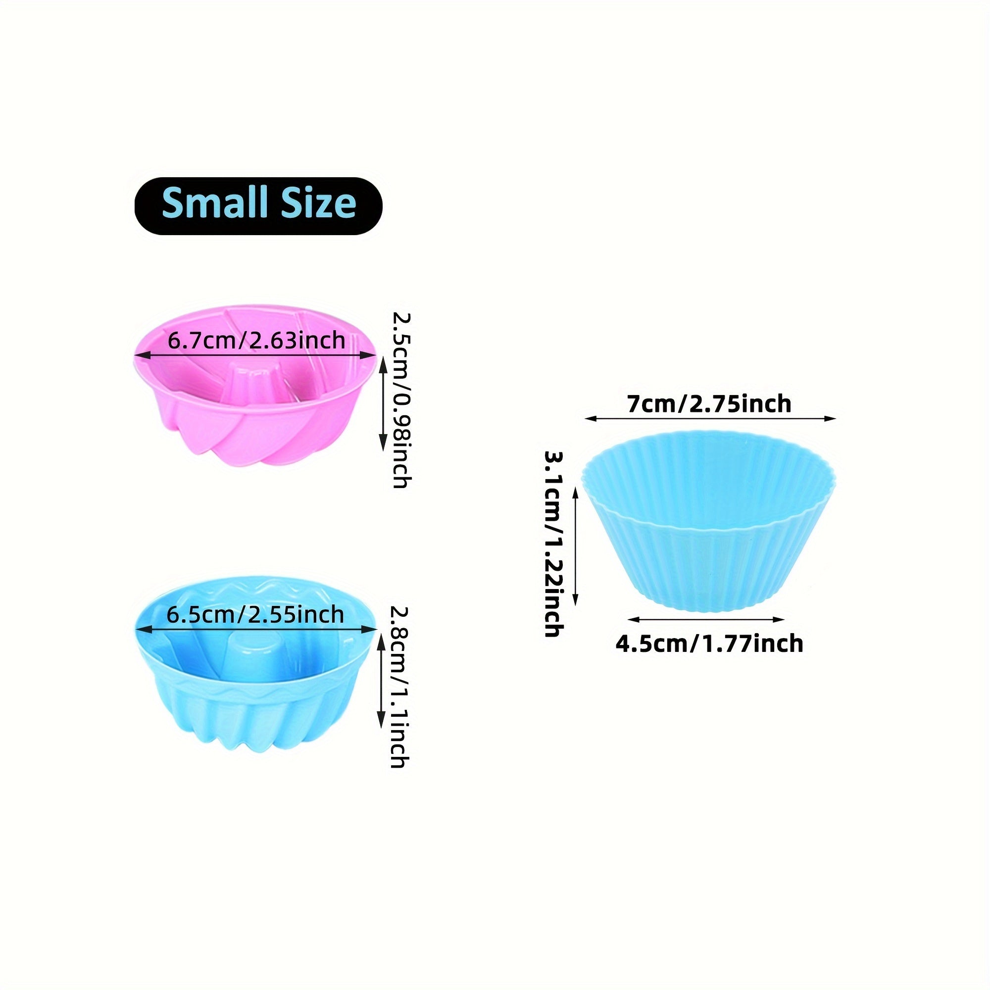 Silicone Bundt Cake Mold Set 12 Mini Fluted Cups 6.35cm Non-Stick Bakeware