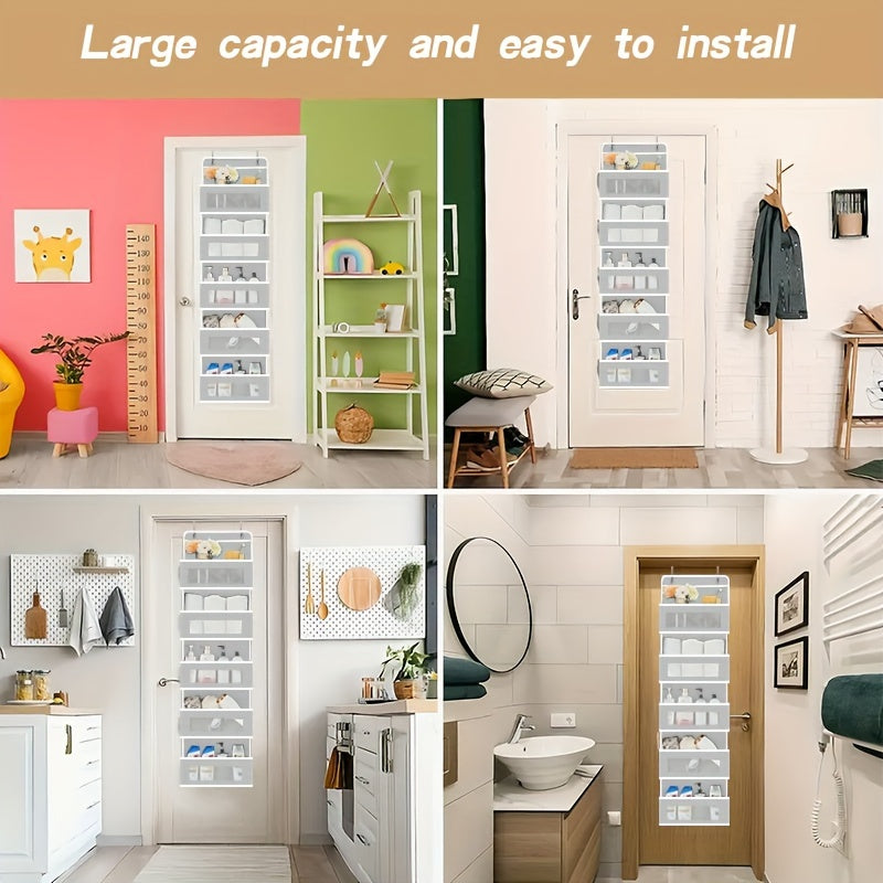 Katta tarmoqli osilgan tashkilotchi, kosmetika, o'yinchoqlar va saqlash uchun shaffof cho'ntaklar bilan