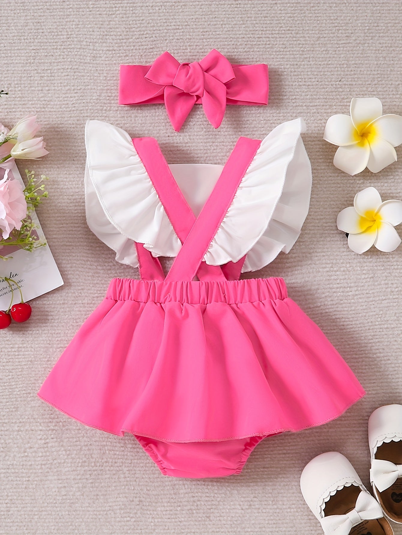 Baby Girl Romper Dress with Color Contrast Letter Print and Flying Sleeves for 0-3 Years