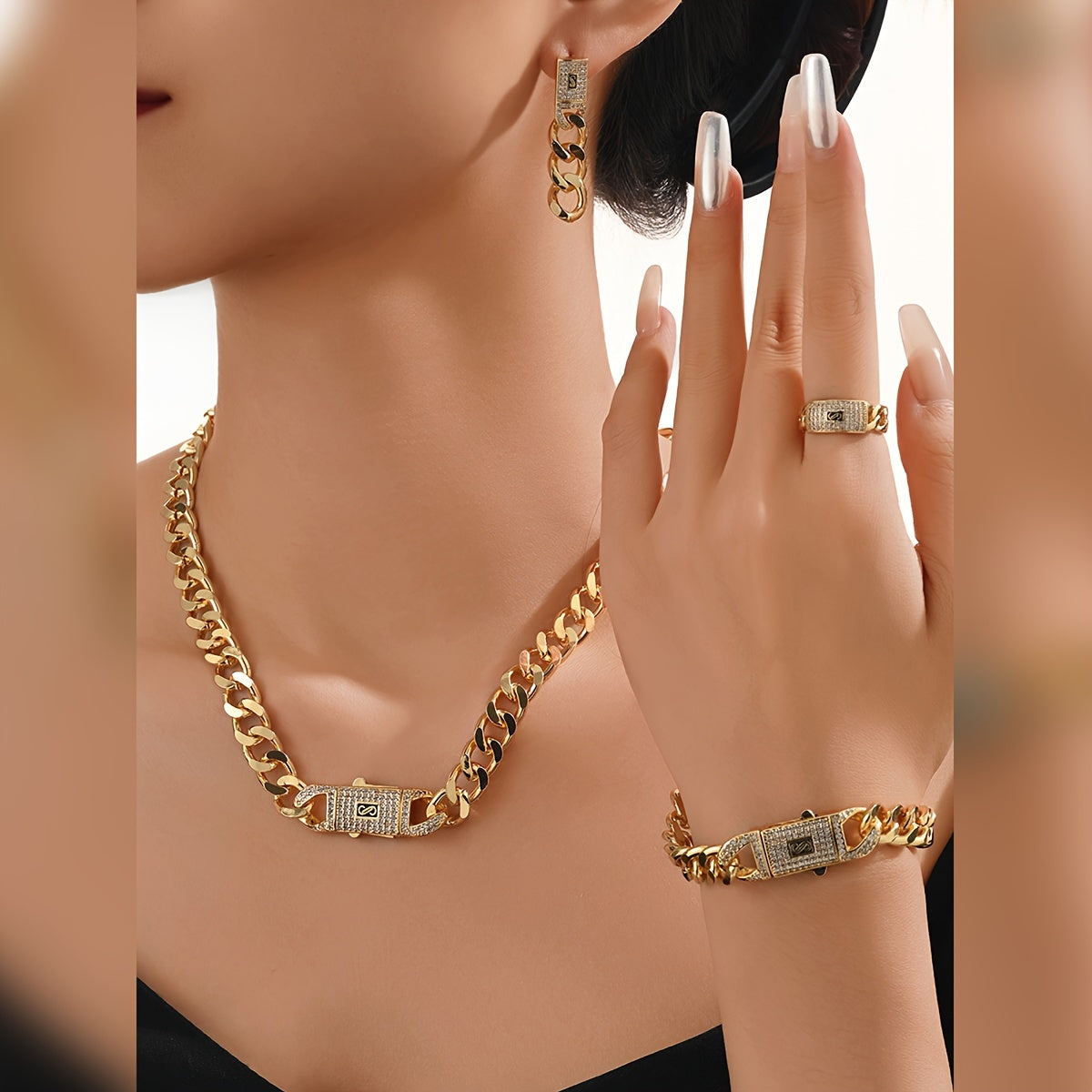 High-Quality Copper Jewelry Set for Women Necklace Earrings Rings Bracelets with Zirconia Lock