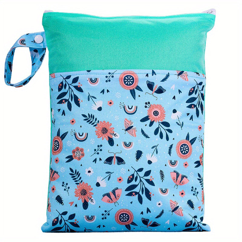 Reusable Waterproof Wet Bag with Double Pockets Cloth Handle 24.99x35cm