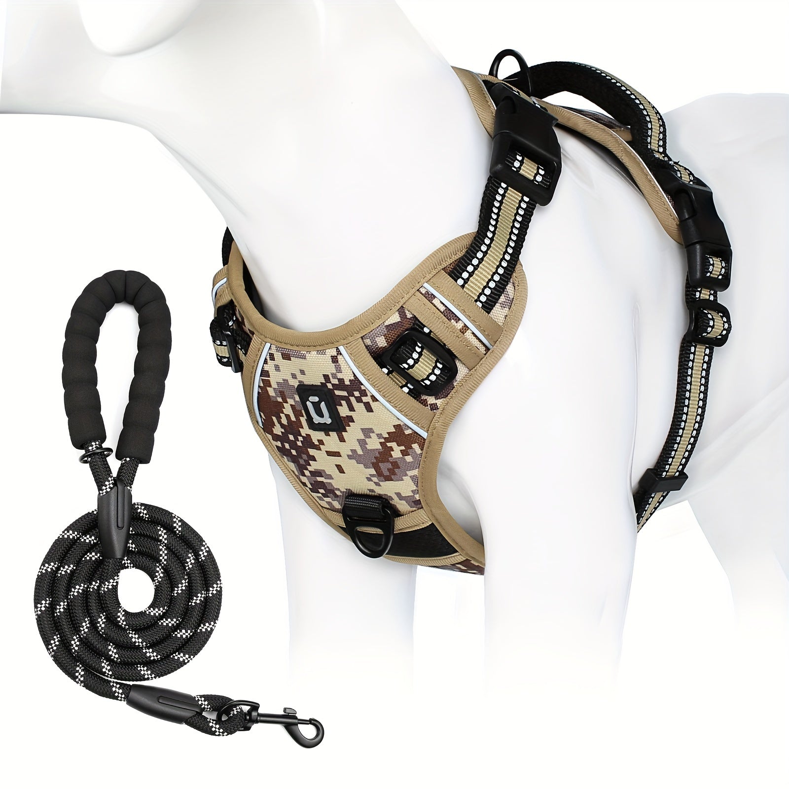 Turli ranglarda mavjud bo'lgan mustahkam aks ettiruvchi itlar uchun belbog' va tutqich to'plami, barcha o'lchamdagi itlar uchun mos. 152.4 sm tutqichni o'z ichiga oladi. Faqat qo'l bilan yuvish.