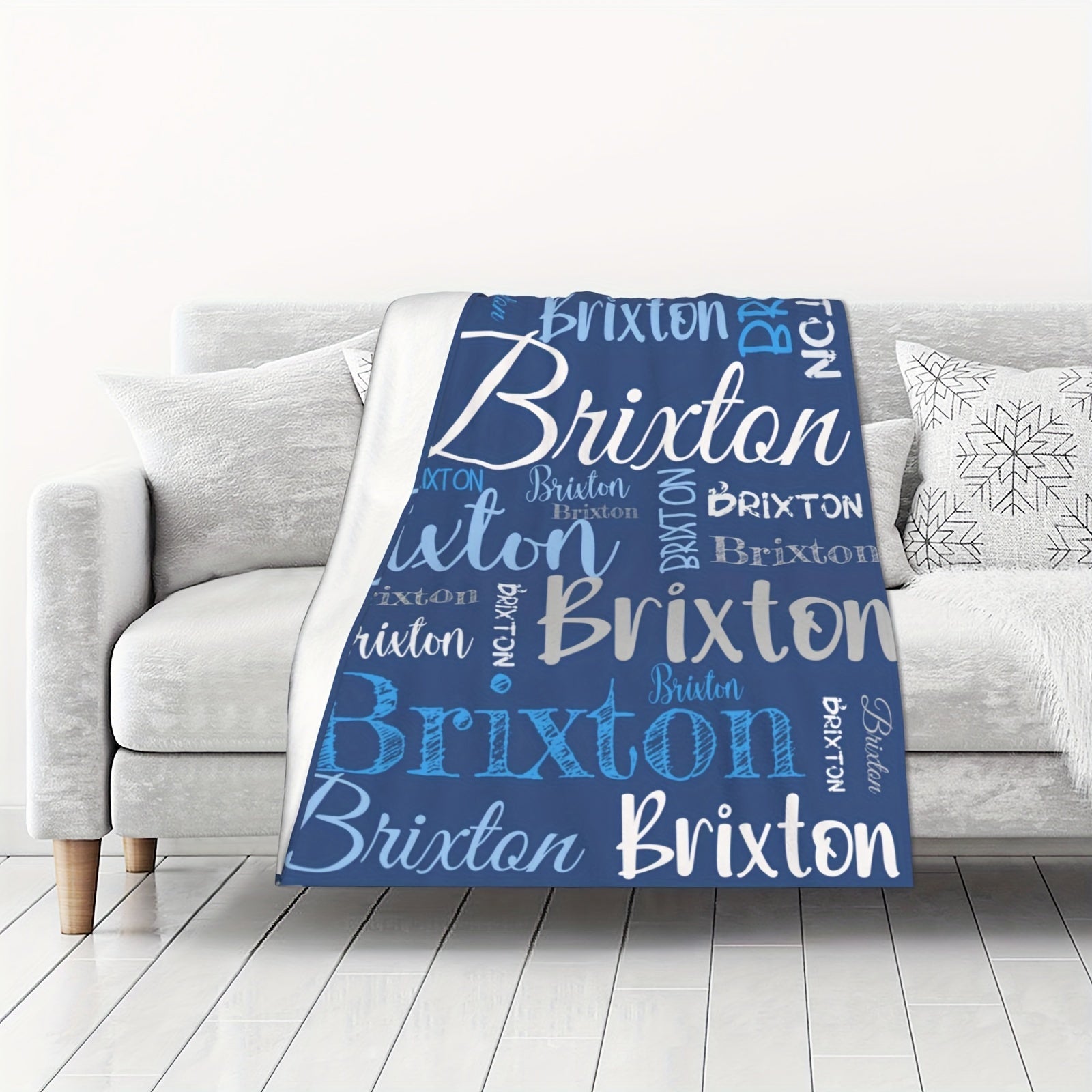 Personalized Soft Polyester Throw Blanket with Custom Name for Couch Bed Travel