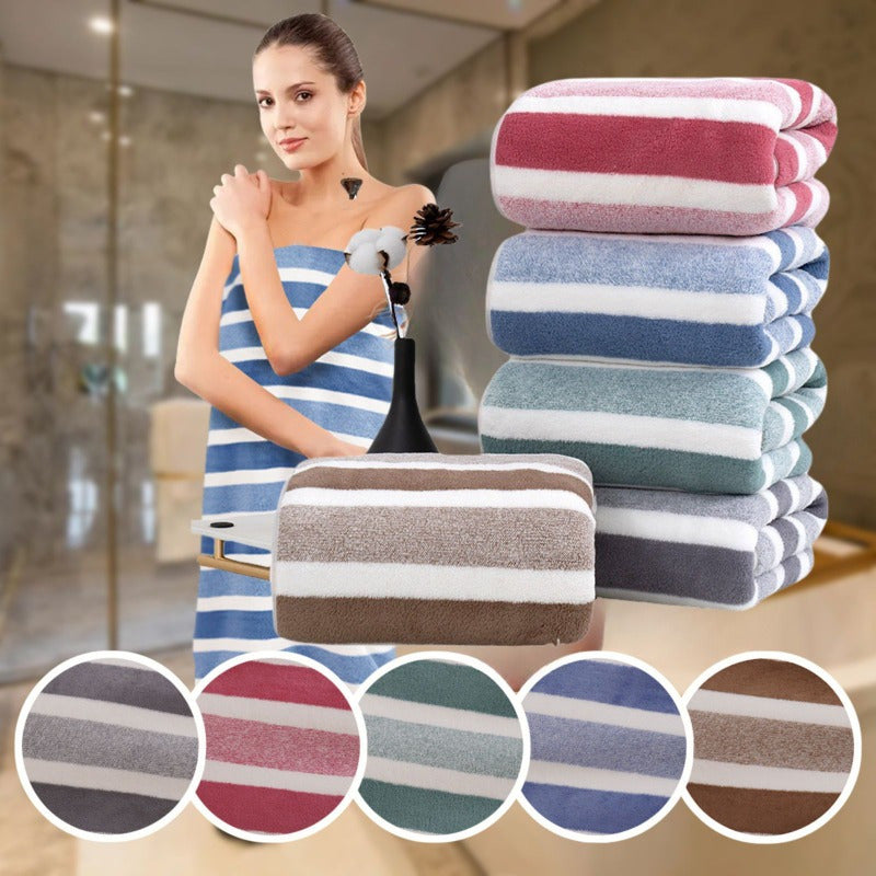 Toalla de poliéster de secado rápido, suave, de color beige claro con rayas para autocaravana, baño, hogar