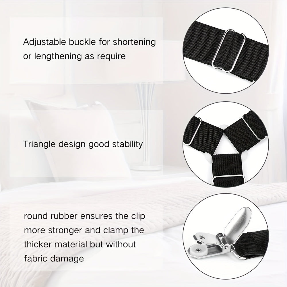 Adjustable Bed Sheet Holder with Elastic Strap Anti-Slip Clip for Sofas and Beds Black Nylon