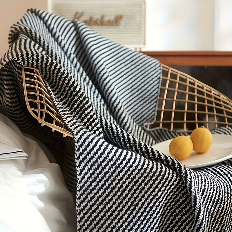 Striped Knitted Blanket for Sofa and Bed Warm Cozy Air Conditioning Use