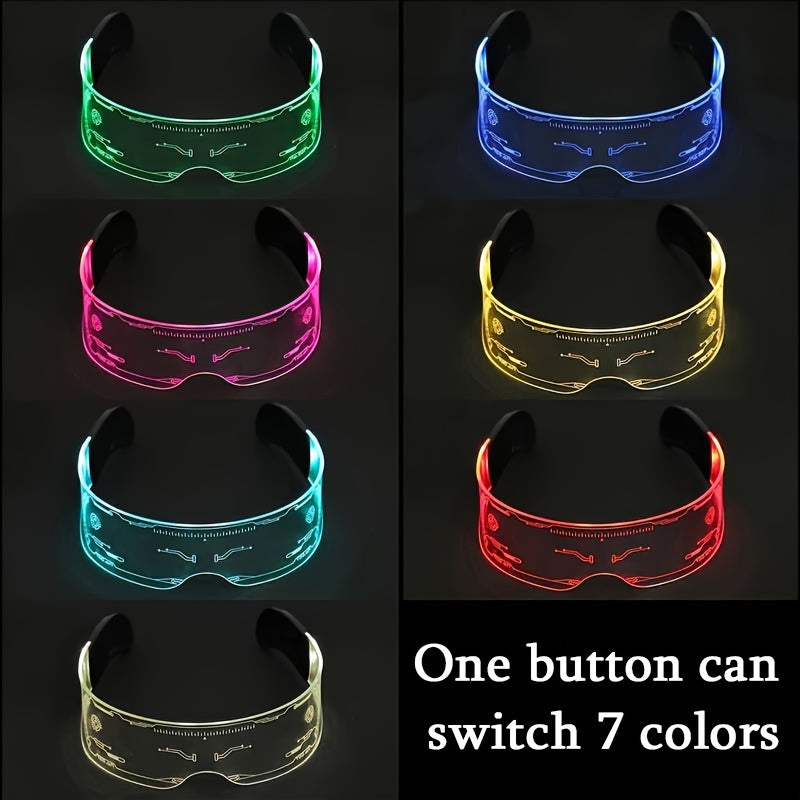Gafas con luz LED para fiestas y festivales, gafas de ciencia ficción cyberpunk de 7 colores