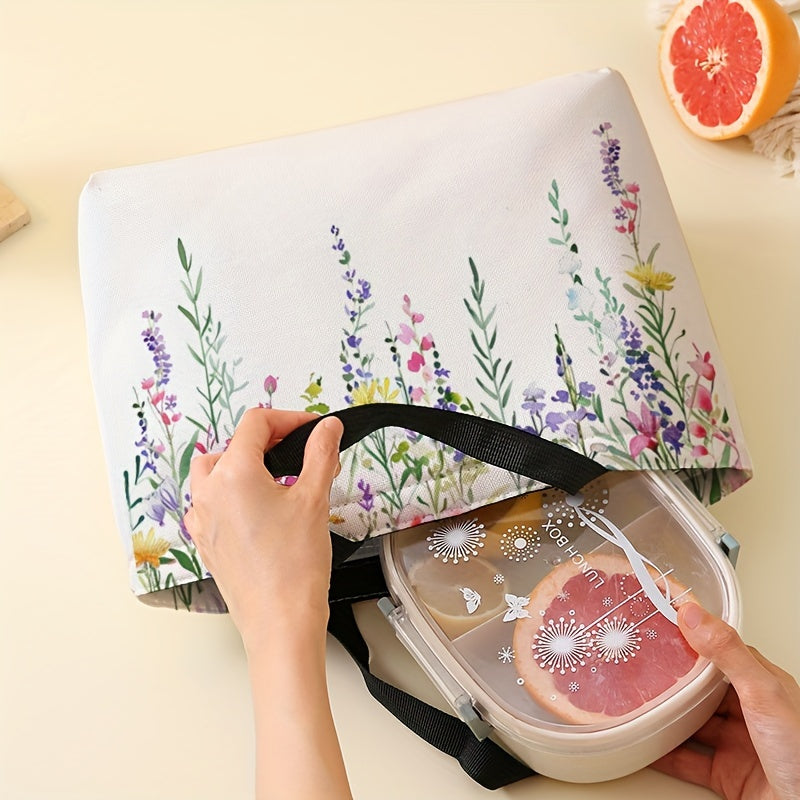 Insulated Floral Lunch Tote with Dual-Sided Print, Leakproof, Reusable Thermal Bag