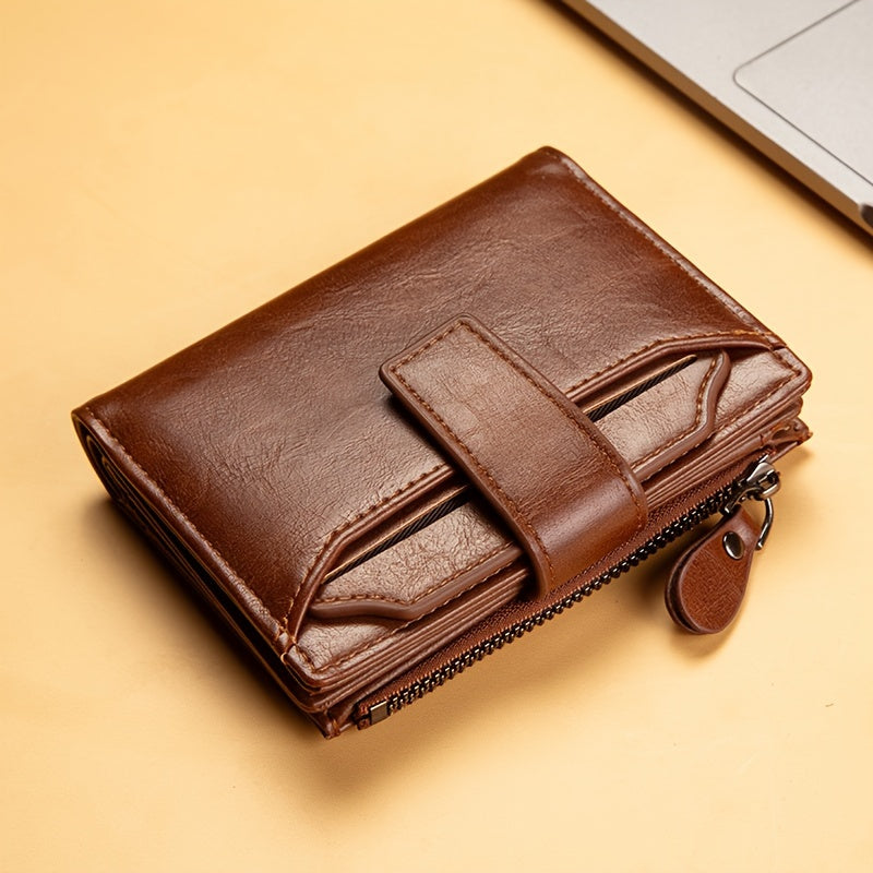 Мужской короткий кошелек из искусственной кожи с ретро-многокартными слотами, черный