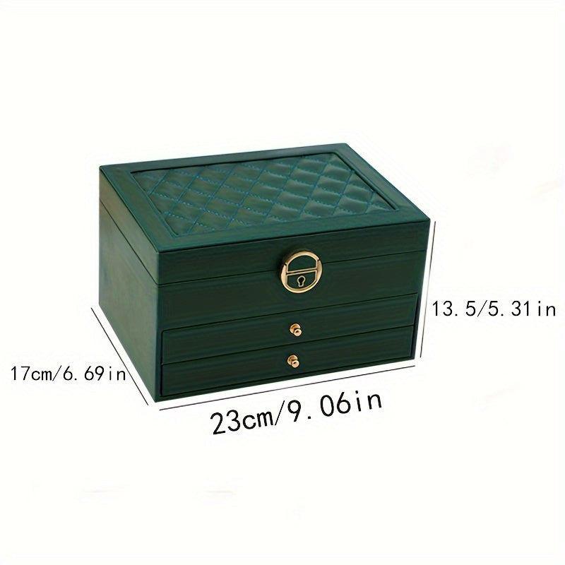 Leather Jewelry Box with Lockable Compartments and Velvet Interior for Home Storage