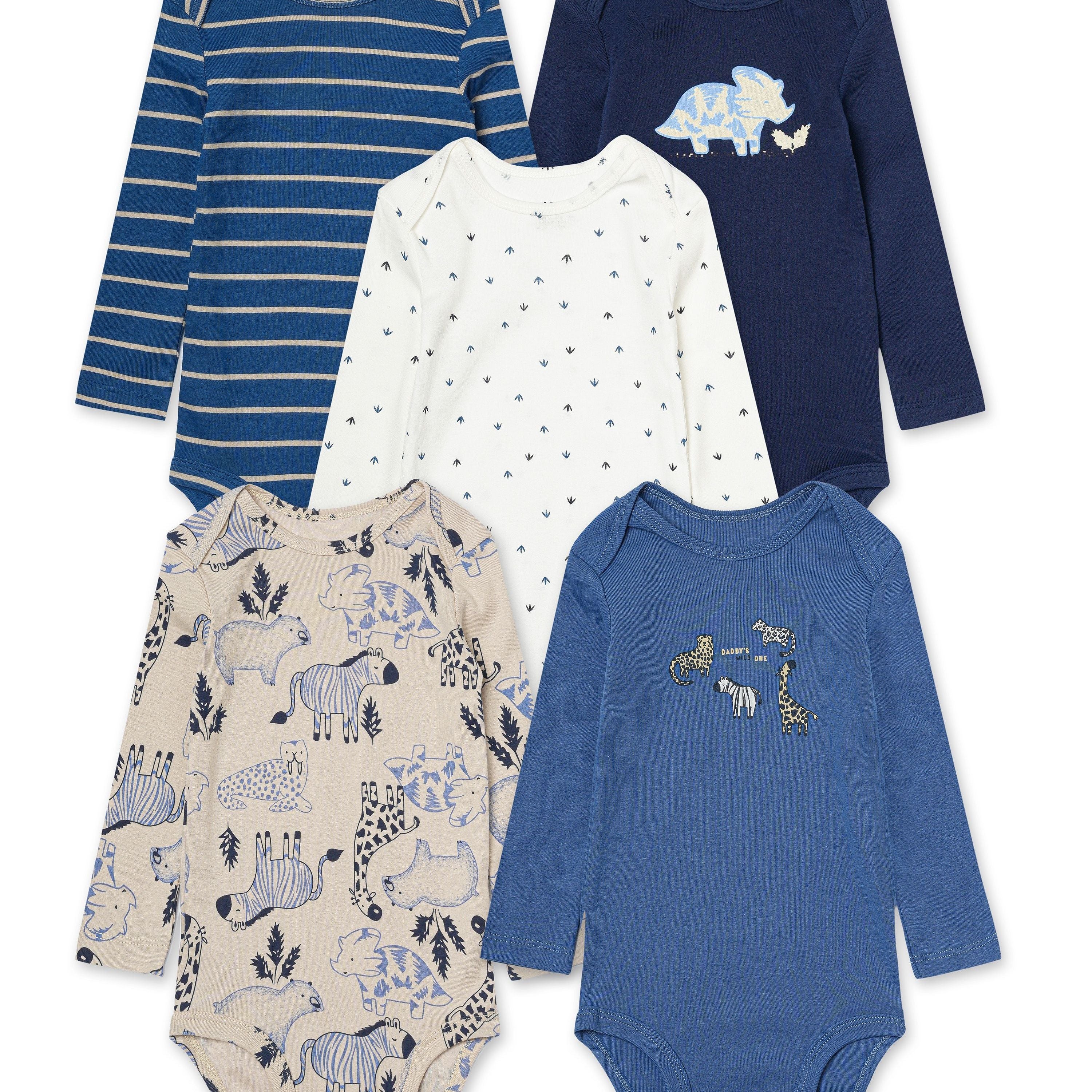 Baby Boys Cotton Bodysuits Set 5 Creatively Patterned Long Sleeve Spring Fall