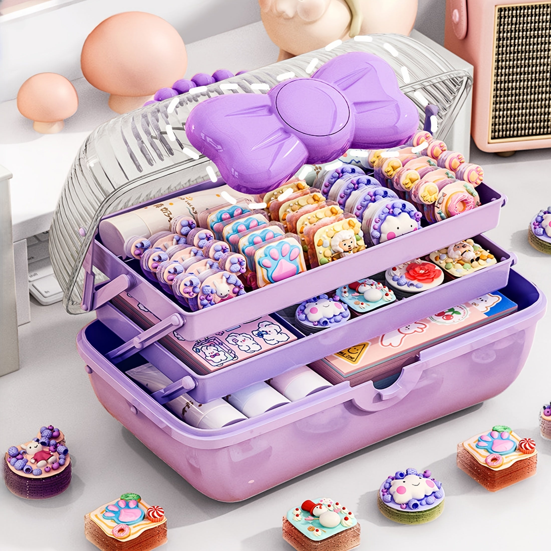 Пластиковый органайзер для украшений с бантиком для аксессуаров для волос и рукоделия