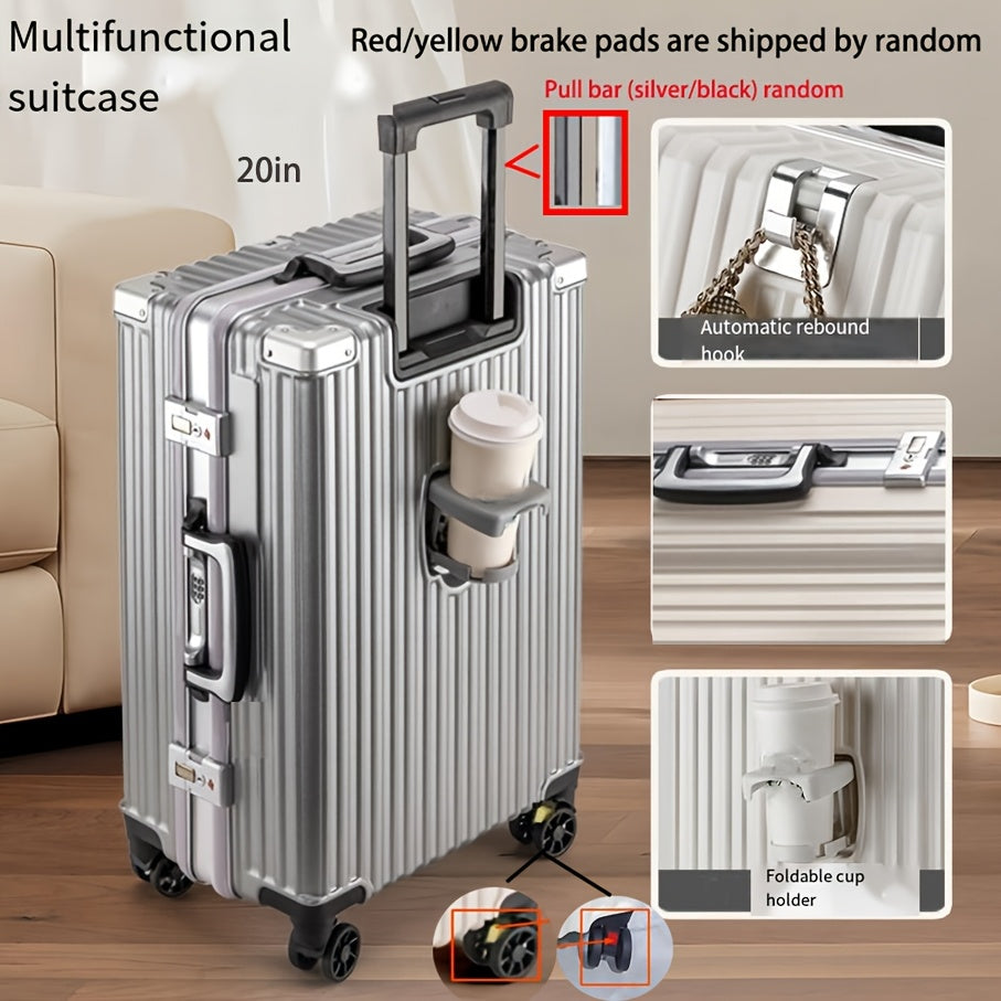 Spinner Wheel Carry-On Luggage 20 Inch Hard Shell Aluminum Frame with Cup Holder and Phone Holder White