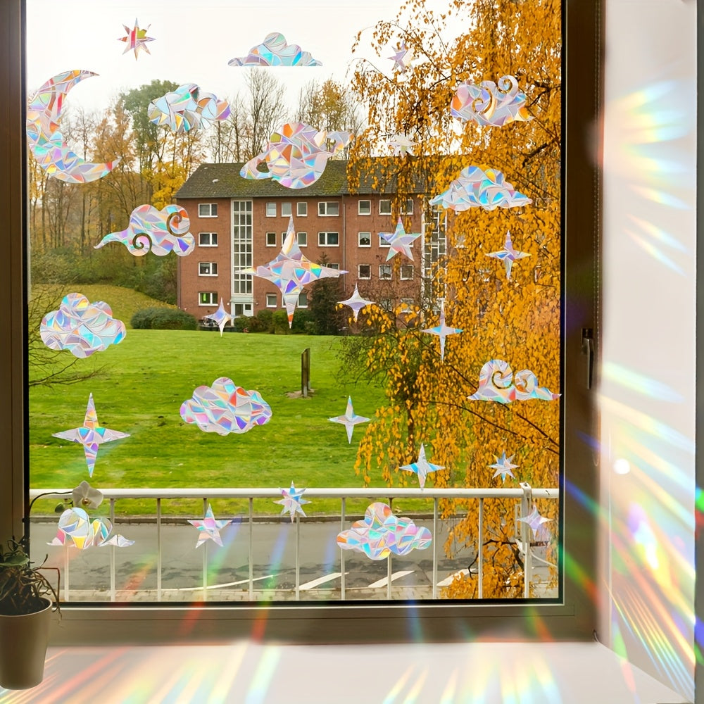 Rainbow Prism Static Clings for Windows Boho Style Moon Star Cloud Shapes
