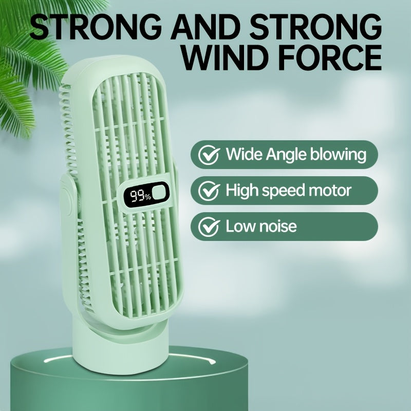 Raqamli displeyli portativ stol fanati, USB bilan qayta zaryadlanadigan, sozlanadigan havo oqimi