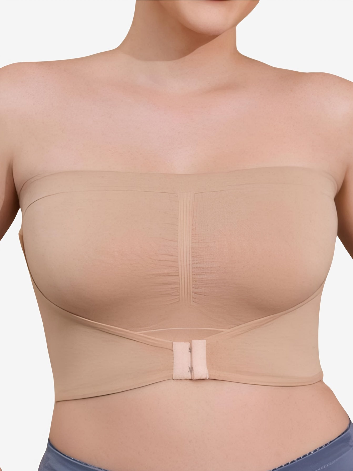 Women's Plus Size Strapless Sports Bra Breathable Yoga Workout Beige