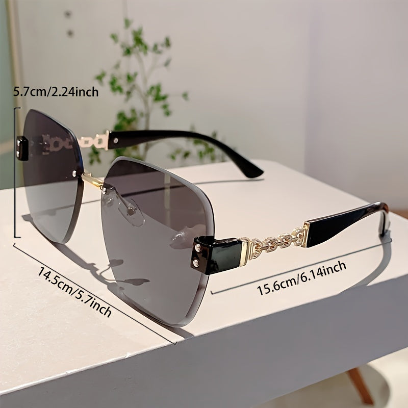 Gafas de moda sin montura con degradado ombré para mujer, ideales para vacaciones en la playa o fiestas