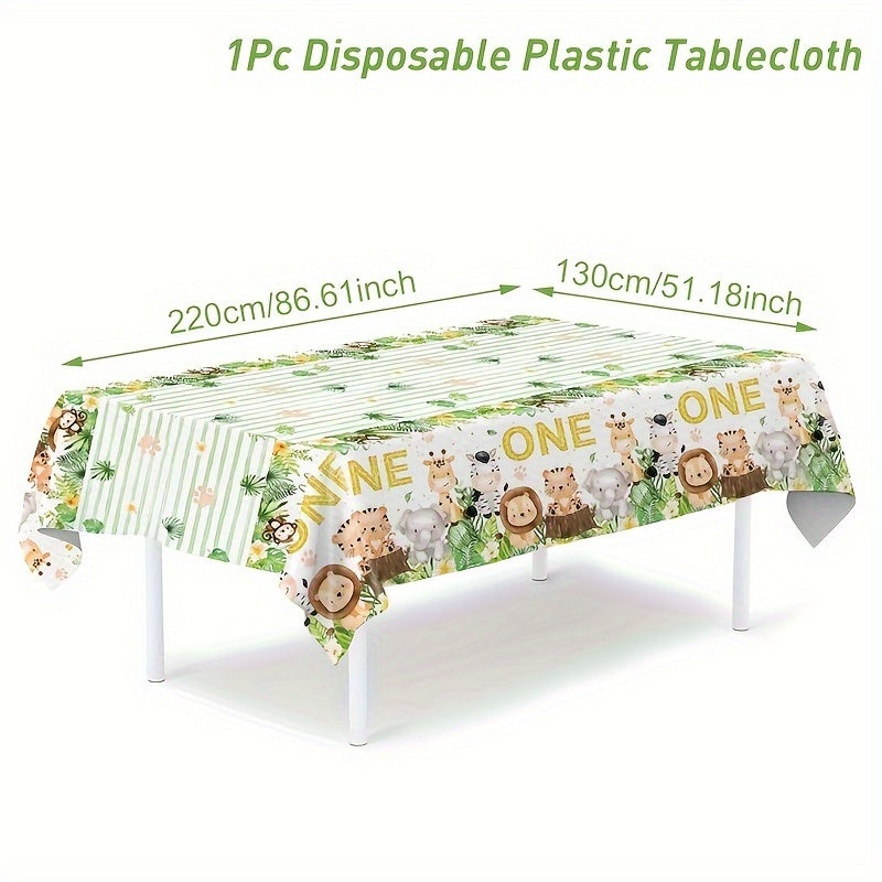 Disposable Jungle Animal Tablecloth for First Birthday Party Baby Shower 130cm x 221cm
