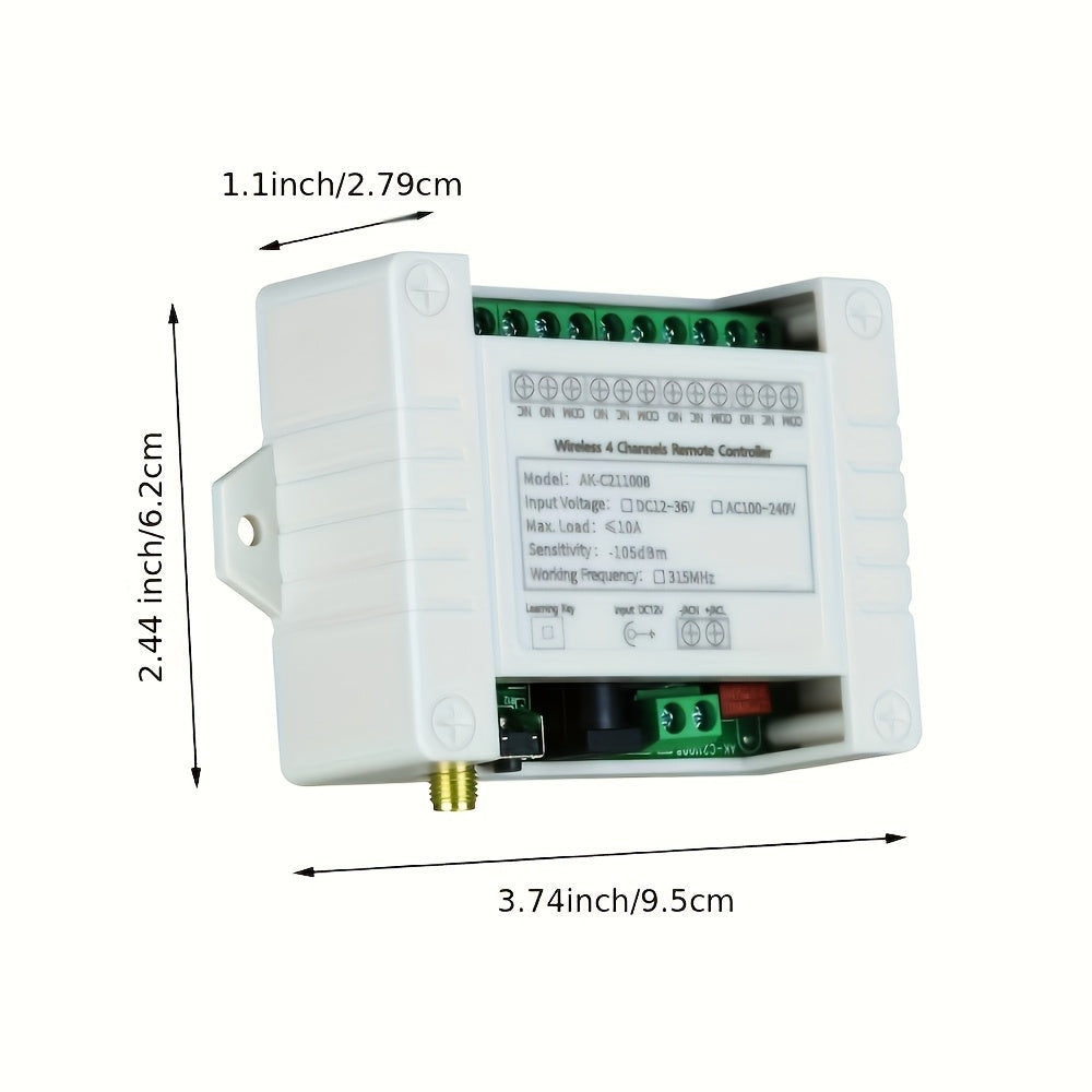 Wireless 4-Channel RF Relay Switch Remote Control Wall Mount Shock-Resistant for Computers