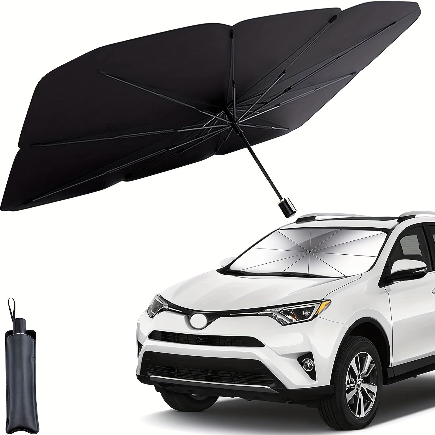 Car Sunshade Foldable UV Protection Windshield Parasol Black