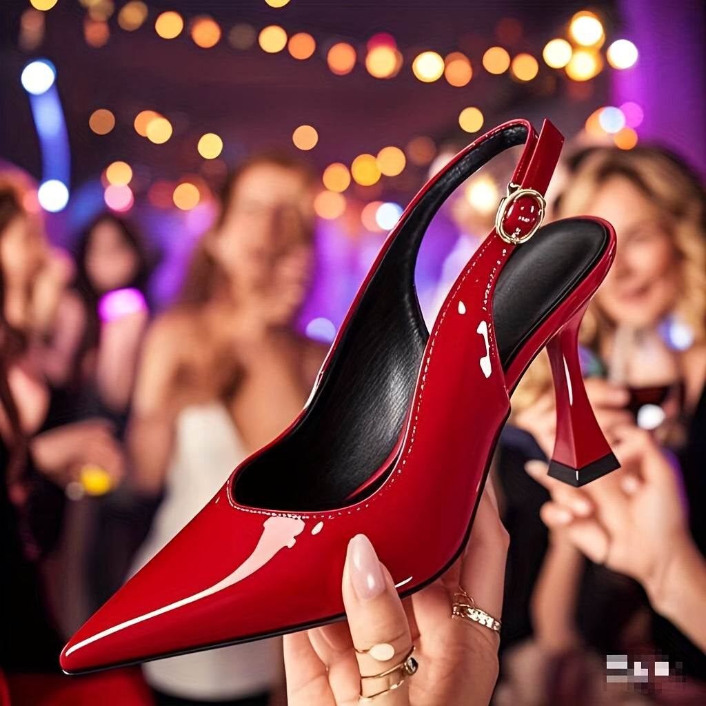 Women's Pointed Toe High Heels Glossy Synthetic Elegant Shoes for Office or Wedding