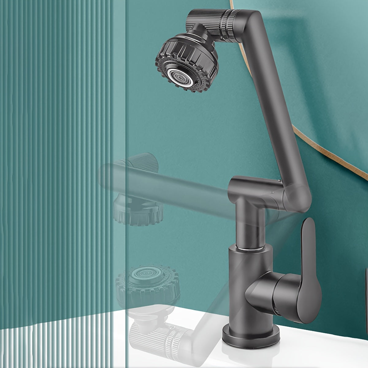 Qora zanglamaydigan po'latdan yasalgan oshxona krani, issiq va sovuq suv uchun aylanuvchi Lucky Cat dizayni bilan