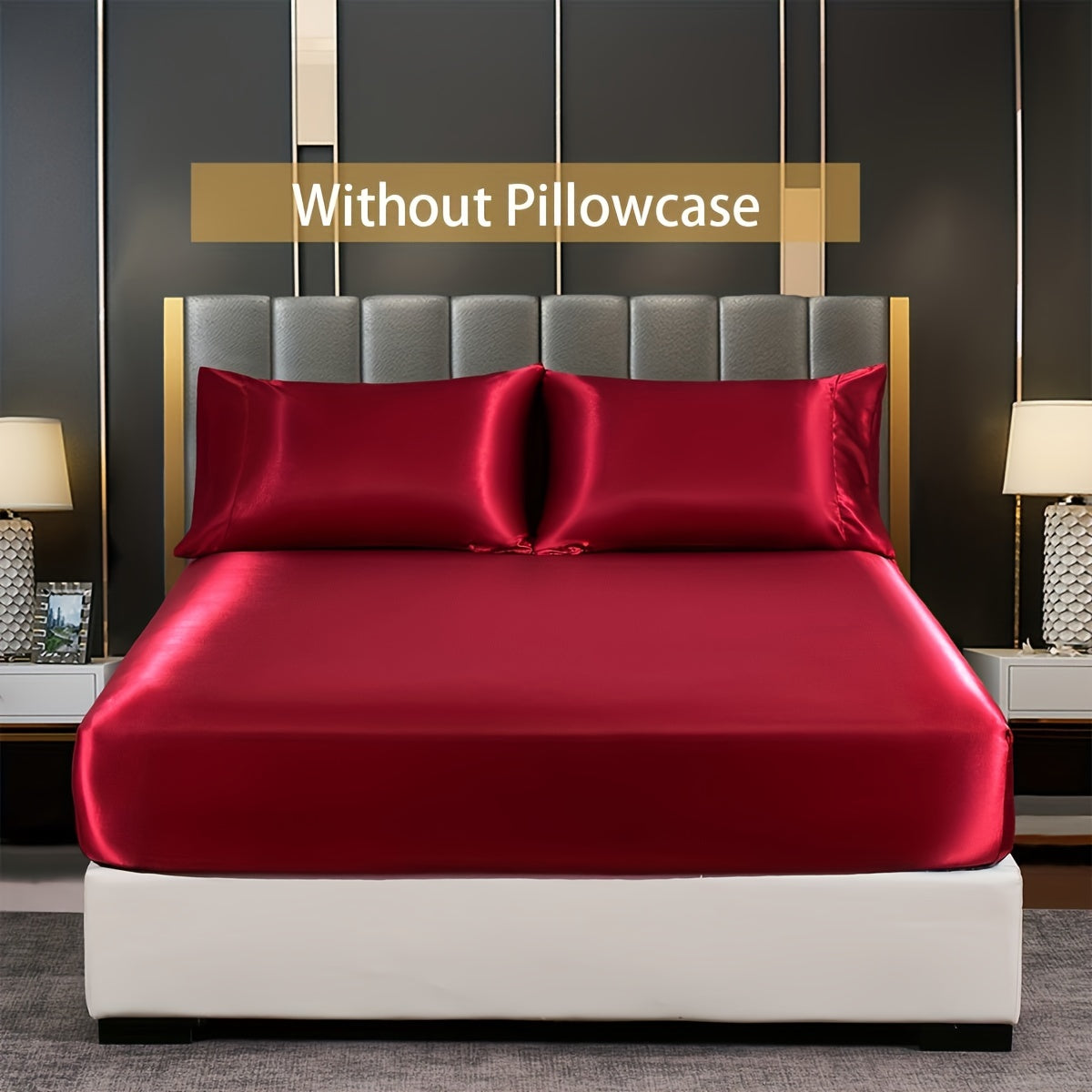 Satin Solid Color Fitted Sheet Luxuriously Soft Bedding for Bedroom and Guest Room