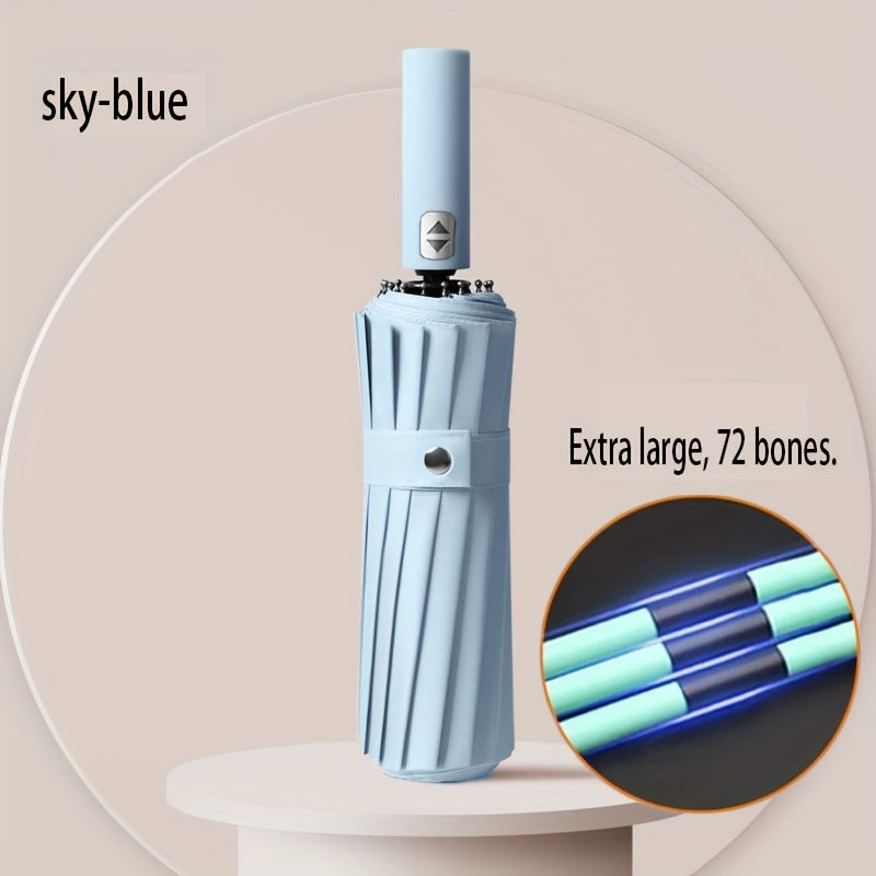 Paraguas automático unisex plegable con 72 varillas reforzadas protección UV resistente al agua