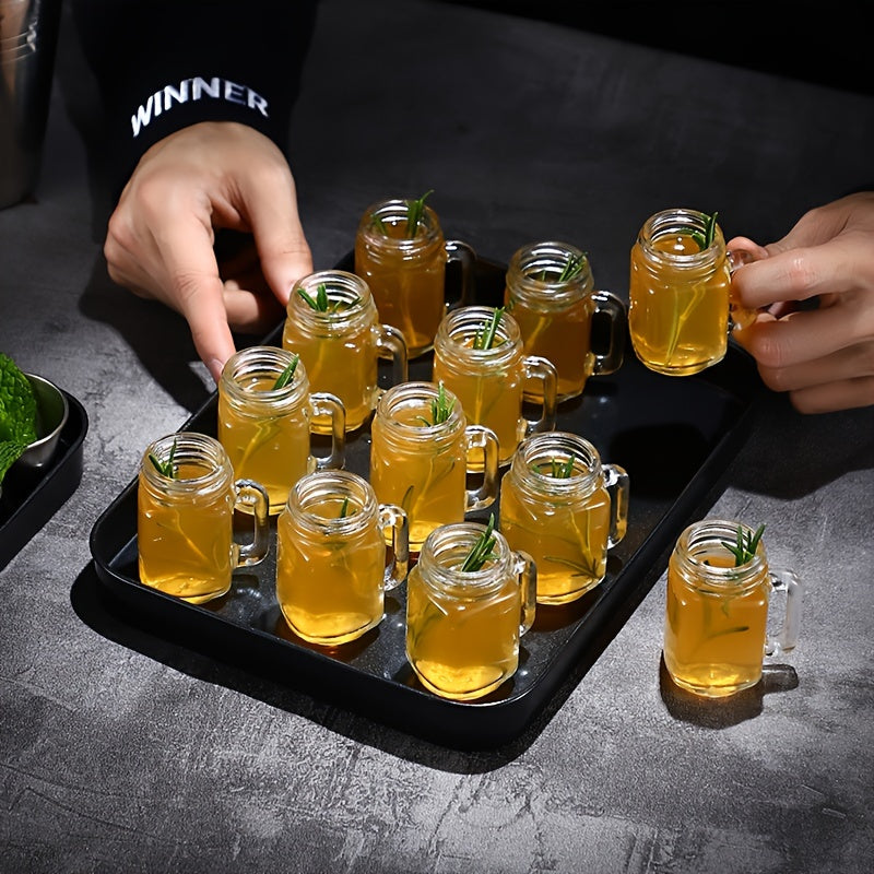 Set of 6 Clear Glass Mini Mason Jar Shot Glasses with Handles 40ml for Coffee Milk