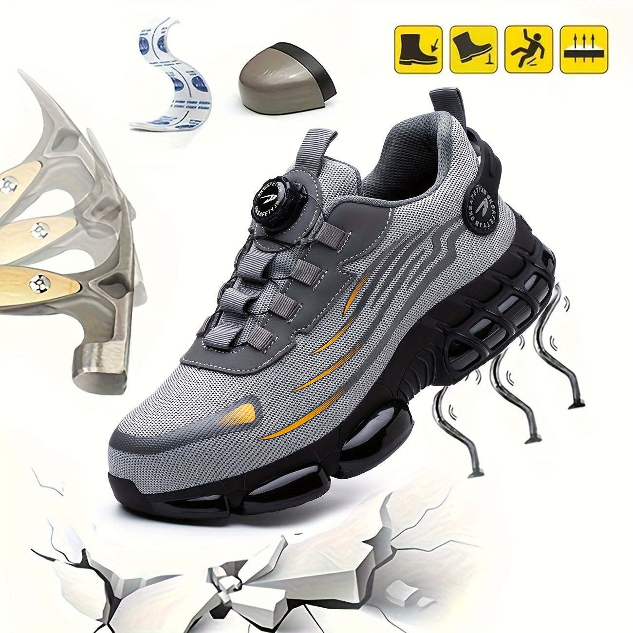 Men's Steel Toe Work Shoes Breathable Slip-On All-Season Safety Sneakers